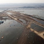 Tsunami flooding on the Sendai Airport runway