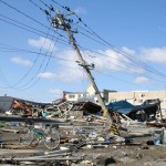 Damaged utility pole in Ishinomaki