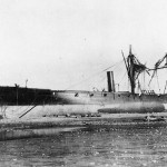 Peruvian corvette America, wrecked by the tsunami triggered by the 1868 Arica earthquake - gunboat USS Wateree visible in the background