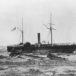 USS Wateree (1863) beached at Arica, Chile, 430 yards above the usual high water mark, after she was deposited there by a tidal wave on 13 August 1868.